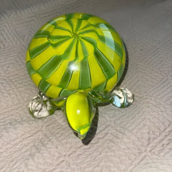Heavy Blown Glass Turtle Green Hollow Decorative Collectible - Picture 2 of 6